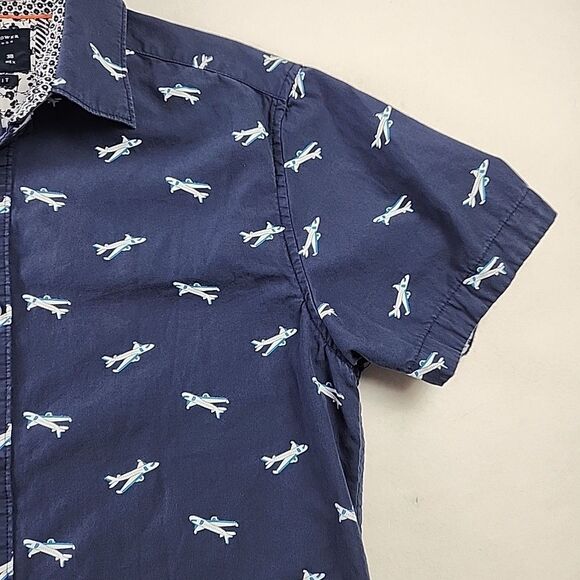 DENIM & FLOWER Ricky Singh Small Blue Casual Button up Collared Shirt Airplane - Picture 3 of 7